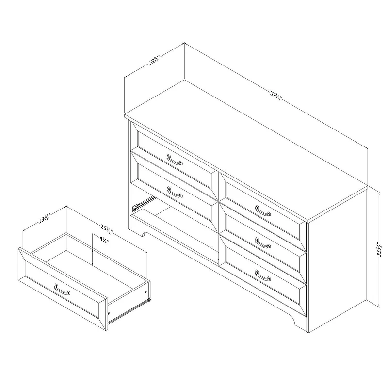 South Shore Prairie 6-Drawer Double Dresser Weathered Oak