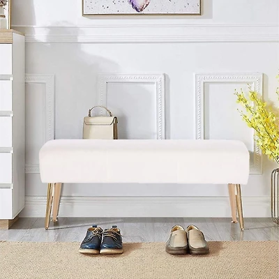 High-Quality PU Leather (Faux Leather) Upholstery Bench with Shiny Gold Legs – Stylish Seating for Entrance, Dining Table, or Bedroom