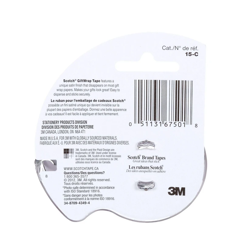 Ruban pour l’emballage de cadeaux Scotch®, 15-C, 19 mm x 16,5 m (3/4 po x 18 v) 1 Roleau Par Paquet