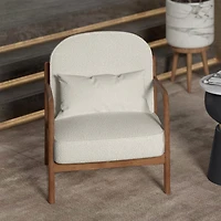 Milieu du siècle moderne Tissu Bouclé Fauteuil, Tissu - Blanc et Noyer