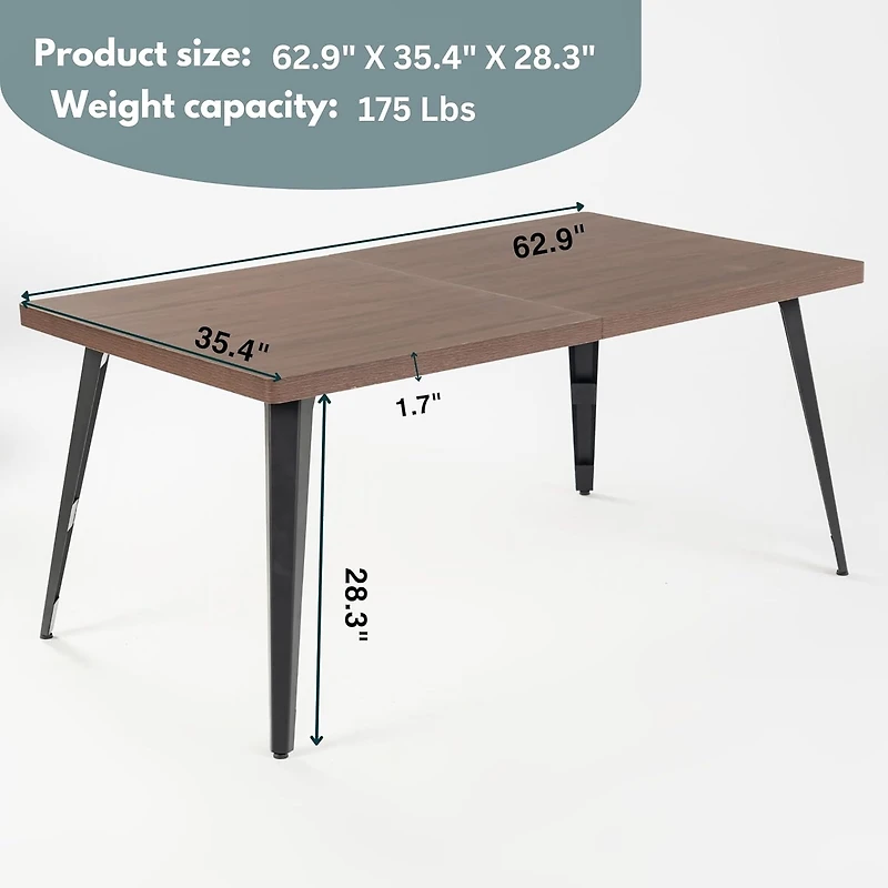 Homy Casa 63" Work Desk Table with Thick Top and Flat Metal Legs, Multi-Use Home Office Table, Faux Walnut