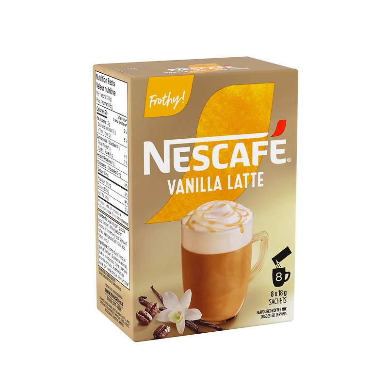 Vanilla latte frothy instant coffee mix, Just add hot water, Responsibly sourced coffee, No artificial colours, No artificial flavours, No wweeteners, 148 g
