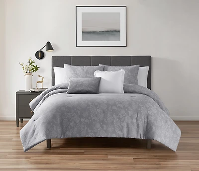 Home Trends 5-Piece Silver Floral Comforter Set, HOME TRENDS PL HT FLORAL CSET KING