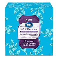 Mouchoirs Great Value, 1 Boîte Cubique, 75 Mouchoirs par Boîte 3 épaisseurs, 75 mouch.