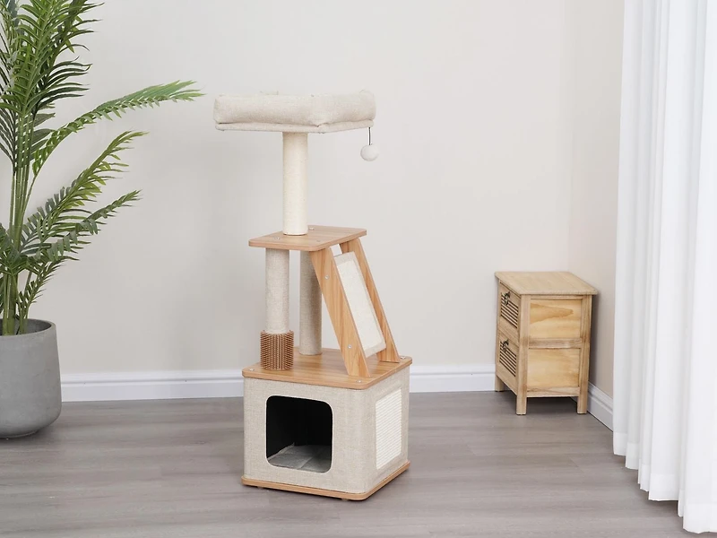 Vibrant Life 42" 3-Level Cat Tree with Base Condo, Top Perch, Scratching Mats, Laminated Board Steps