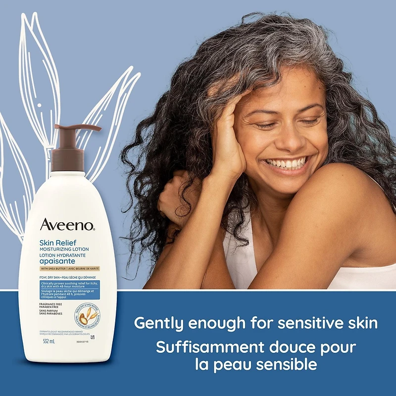 Aveeno Skin Relief Moisturizing Lotion, Shea Butter, Dimethicone, Triple Oat, Itchy, Dry Skin Body Moisturizer, Fragrance Free, 532 mL