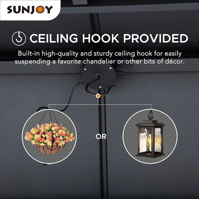 Sunjoy 8 X 12 ft. Outdoor Gazebo Hardtop Grill Gazebo Wood Frame with  DC Solar Power,Black