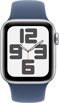 Apple Watch SE2 44mm GPS boîtier aluminium argent avec bracelet sport denim P/M (Quantité limitée à 3 par commande et limite de 1 commande par foyer)