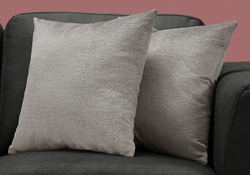 Monarch Specialties Pillows, Set Of 2, 18 X 18 Square, Insert Included, Decorative Throw, Accent, Sofa, Couch, Bedroom, Polyester, Hypoallergenic, Grey, Modern
