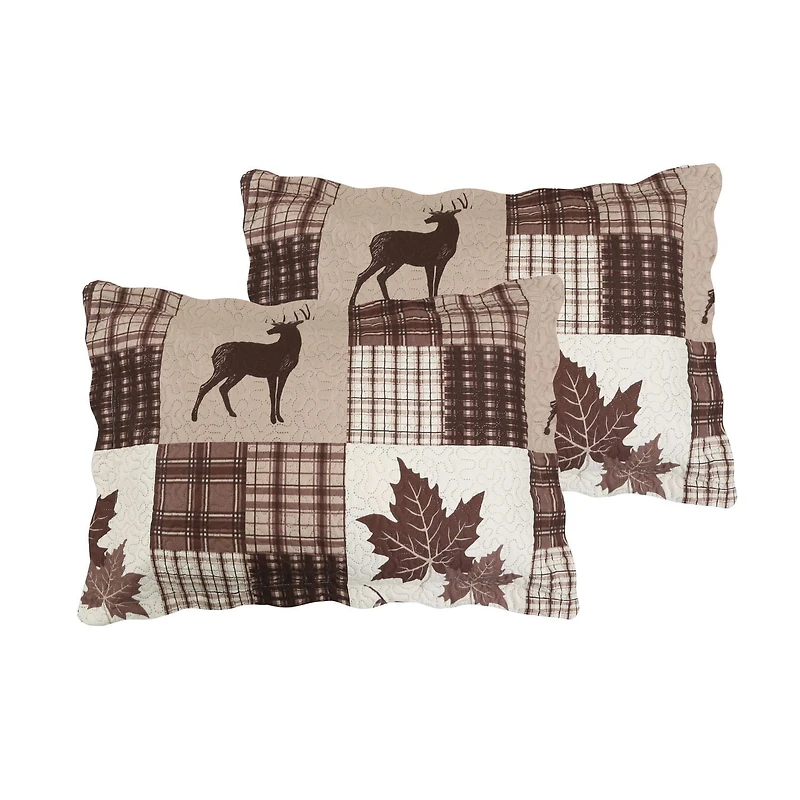 Marina Decoration Rich Printed Embossed Pinsonic Coverlet Bedspread Ultra Soft Bedding Summer Quilt Set with Shams, Brown Cabin Maple Deer Plaid Pattern