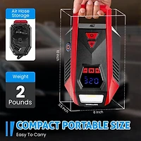 Gonfleur de pneu Bullseye 12 V CC – Gonflage rapide en 2 minutes, arrêt automatique, max 150 PSI, rangement facile du cordon, manomètre numérique, affichage LED