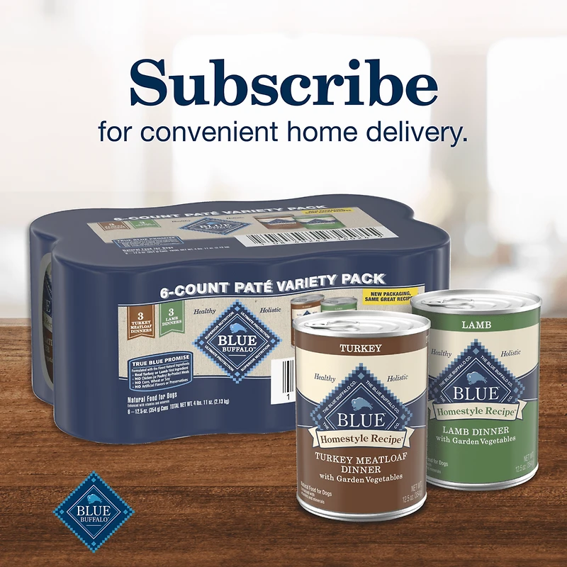 Blue Buffalo , Assortiment de Recettes Maison pour Chiens Adultes, Agneau et Dinde en Conserve, Format Varié