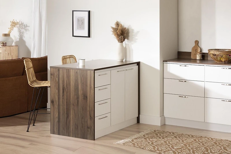 South Shore Myro Kitchen Island Natural Walnut and White