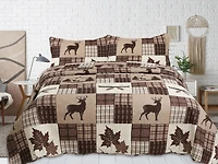 Marina Decoration Rich Printed Embossed Pinsonic Coverlet Bedspread Ultra Soft Bedding Summer Quilt Set with Shams, Brown Cabin Maple Deer Plaid Pattern