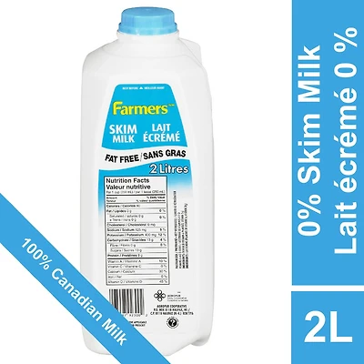 Lait écrémé 0 % Farmers 2 L plastique