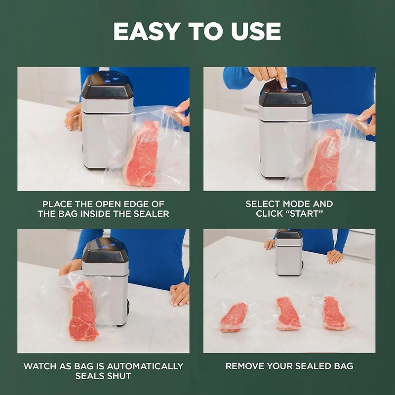 InstaSeal Vacuum Sealer Food Saver Bag Sealer Machine With 12 Food Safe Quart Size Storage Bags Upright Suction Base, Vacuum Sealer