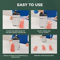 InstaSeal Vacuum Sealer Food Saver Bag Sealer Machine With 12 Food Safe Quart Size Storage Bags Upright Suction Base, Vacuum Sealer