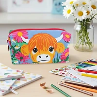 Pen+Gear Character Pencil Pouch with Cute Cow & Flower Design, Blue Polyester, Middle School and High School