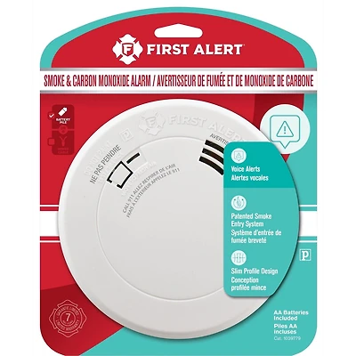 First Alert RC700VA détecteur mince alimenté par batterie de fumée et de monoxyde de carbone avec l’endroit de voix et la sonde photoélectrique
