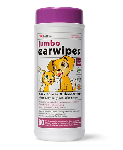 Lingettes Jumbo Earwipes - 80 unités Les lingettes Jumbo Earwipes nettoient les oreilles de votre animal.