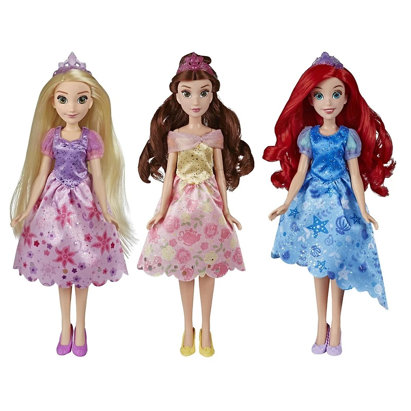 Disney Princess Styles royaux, inclut poupées mannequins Ariel, Belle et Raiponce avec robes étincelantes, souliers et diadèmes