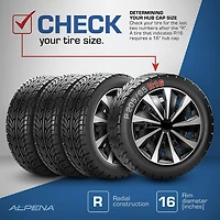16" Action Wheel Covers, Silver & Black, set of 4