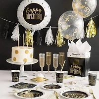 Gold, Black and White Tissue Tassel Garland, 9 ft, 15 tassels, 2.74m