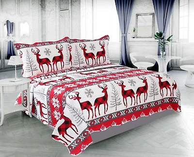 Marina Decoration Rich Printed Embossed Pinsonic Coverlet Bedspread Ultra Soft Bedding Summer Christmas Quilt Set with Shams, Xmas Snowflake and Deer Pattern