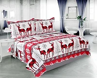 Marina Decoration Rich Printed Embossed Pinsonic Coverlet Bedspread Ultra Soft Bedding Summer Christmas Quilt Set with Shams, Xmas Snowflake and Deer Pattern