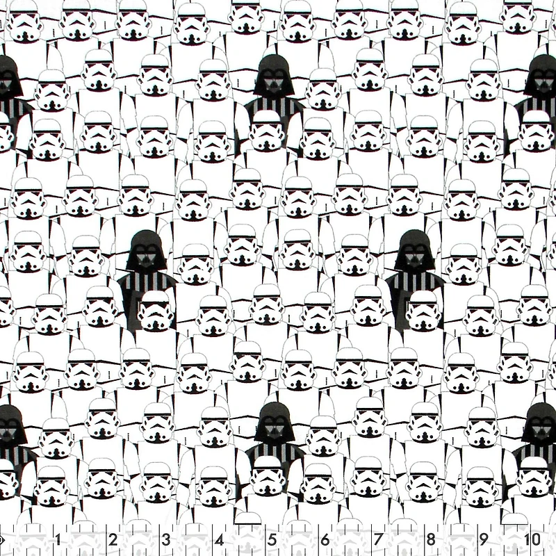 Tissu au mètre en coton Fabric Creations à motif de blanc avec Darth Vader et Storm Troopers de la Guerre des Étoiles