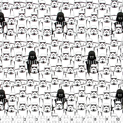 Tissu au mètre en coton Fabric Creations à motif de blanc avec Darth Vader et Storm Troopers de la Guerre des Étoiles