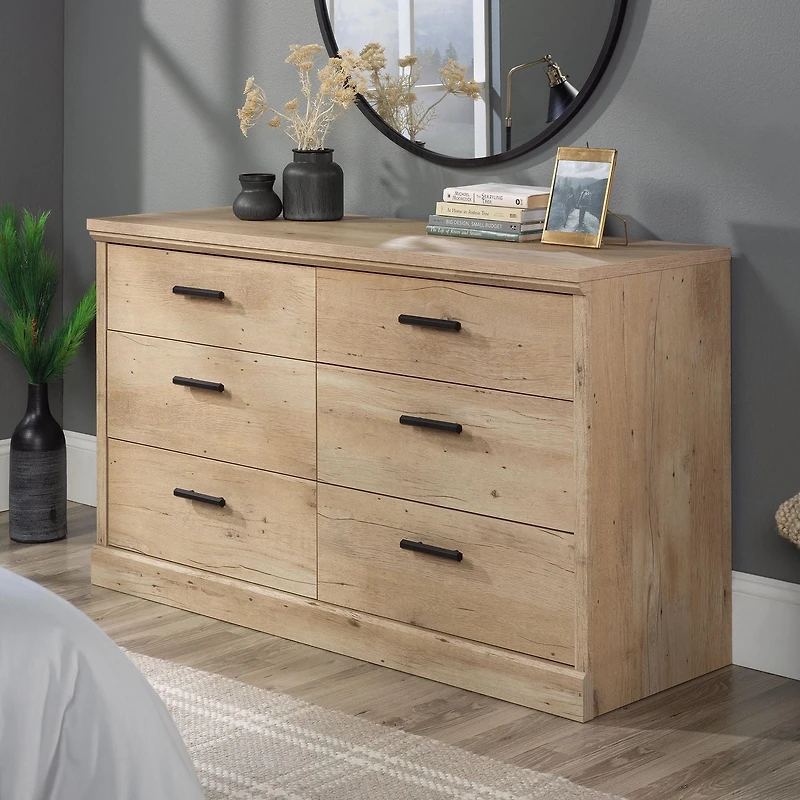Sauder La Collection Aspen Post Commode 6 Tiroirs en Finition Prime Oak