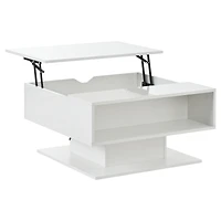Homy Casa, White LED Lift Top Coffee Table with Open Storage and High Gloss Finish for Living Room