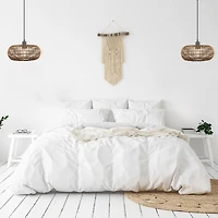 Novogratz x Globe Electric Trancoso 1-Light Metal Pendant Light, Rattan Shade, Black Socket, Black Fabric Hanging Cord, 61063
