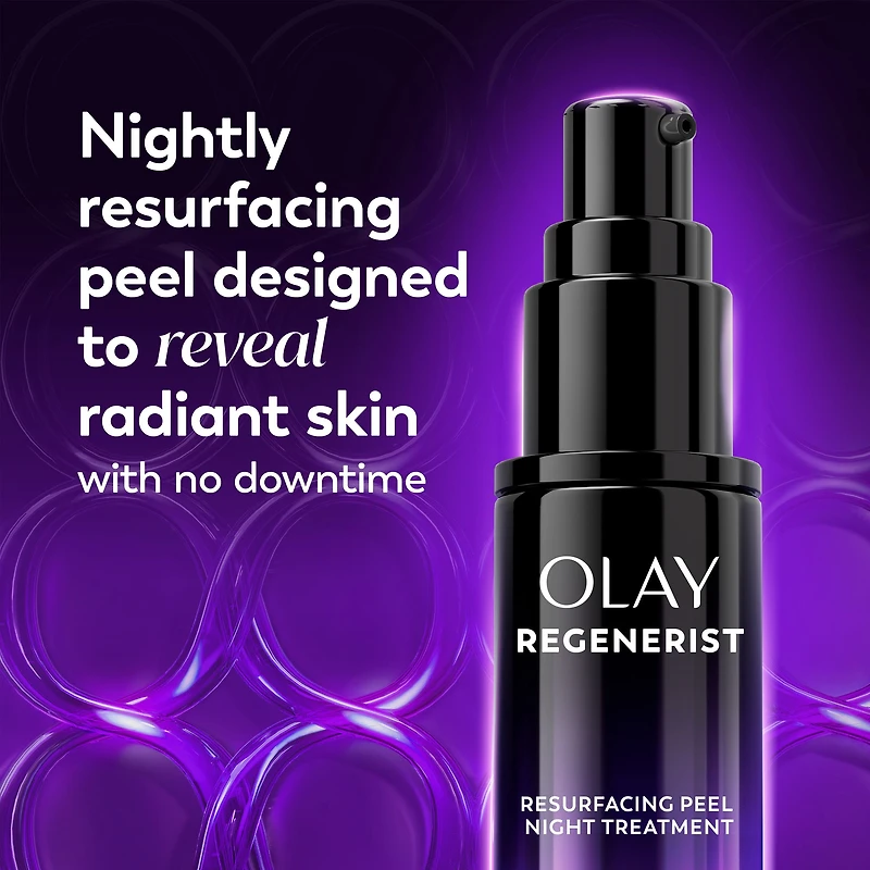 Olay Regenerist Glycolic Acid Night Peel, Exfoliating & Renewal Treatment , AHA, Resurfacing, Smooth Texture, Brighten Skin Tone, Reduce Fine Lines, Lightweight Night Serum for Radiant