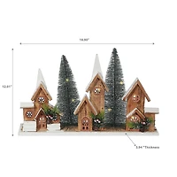 Led Triple Wooden House Brown 12.01"