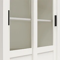 Ameriwood Home Chapel Hill Rustic Farmhouse Bookcase Cabinet with Sliding Glass Doors, White with Brown Oak Top