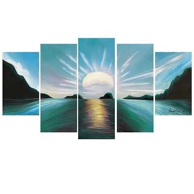 Peinture sur toile Design Art Coucher du soleil brillant en turquoise