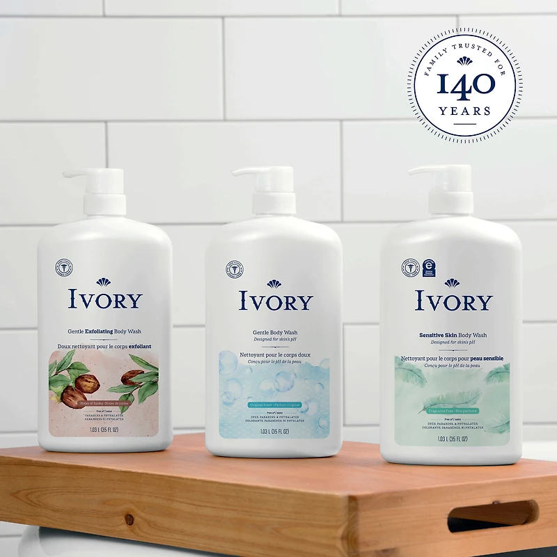 Ivory Gentle Exfoliating Body Wash, Notes of Jojoba Scent, 1035ML