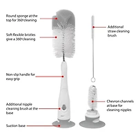 Playtex Baby Deluxe Bottle & Nipple Brushes – 3 Piece Baby Bottle Cleaning Brush with Sponge Tip, Suction Base & Straw Brush – BPA Free and Dishwasher Safe
