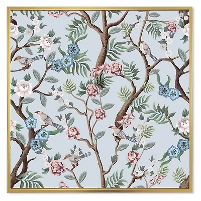 Designart Chinoiserie With Birds and Peonies X FLOAT FRAME WALL ART