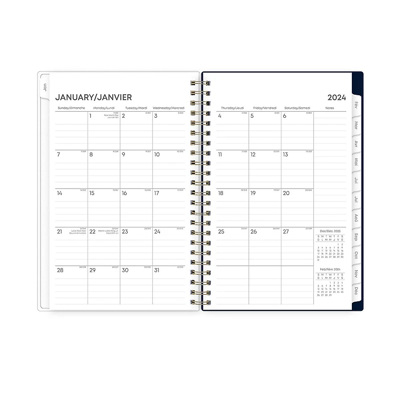 Agenda hebdomadaire/mensuel 2024, 5 po x 8 po, Blue Sky, Tiana