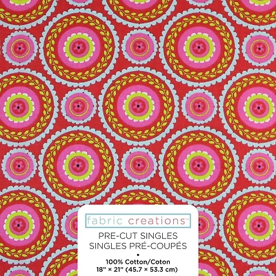Fabric Creations Pink with Bright Spiral Mandala Fat Quarter Pre-Cut Fabric - 18" x 21" / 45cm x 53cm