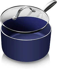 Granitestone 2.5 Quart Non-Stick Blue Saucepan with Glass Lid Durable Aluminum Oven and Dishwasher Safe