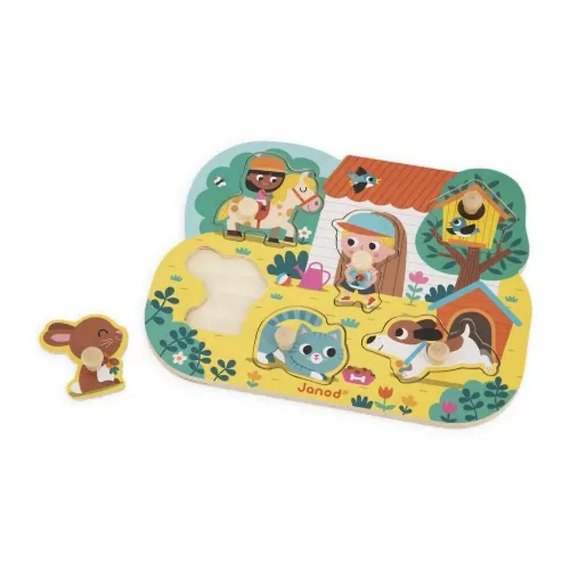Janod - Country Puzzle - 6 Pegged Pieces - Wood - Early-Learning - Fine Motor Skills - For Toddlers - From 18 Months + - Multilingual