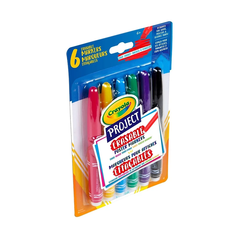 Crayola Project Erasable Poster Markers, 6 Count, Bold colours that you can erase