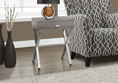 Monarch Specialties Accent Table, Side, End, Nightstand, Lamp, Storage Drawer, Living Room, Bedroom, Brown Laminate, Chrome Metal, Contemporary, Modern