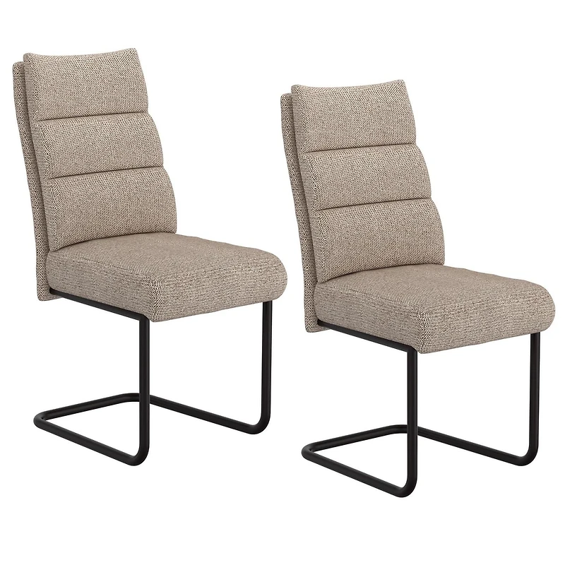 Moderne Tissu et Métal Chaise, Jeu de 2 - Beige et Noir