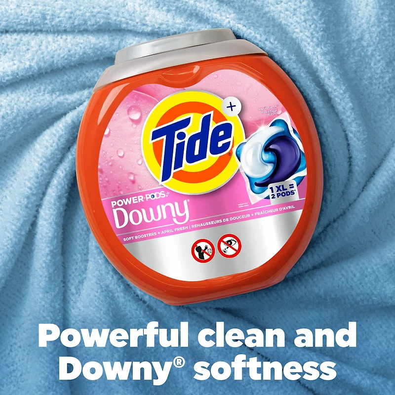 Capsules de détergent à lessive Tide Power PODs + Downy, rehausseurs de douceur + Fraîcheur d’avril, capsules de détergent pour le lavage de la lessive, compatible avec les laveuses HE 63 Unité