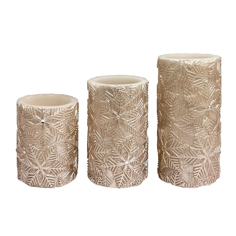 Hometrends Ensemble de bougies DEL avec flocons de neige champagne doré avec télécommande